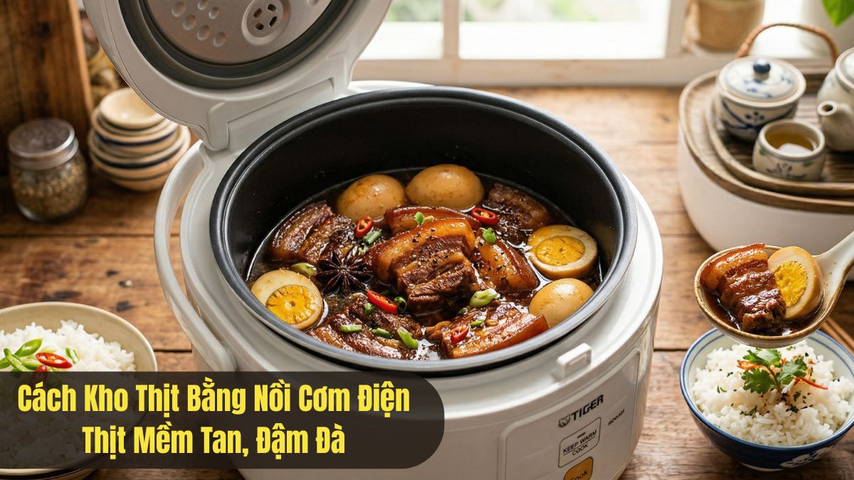 Cách kho thịt bằng nồi cơm điện thịt mềm tan, đậm đà